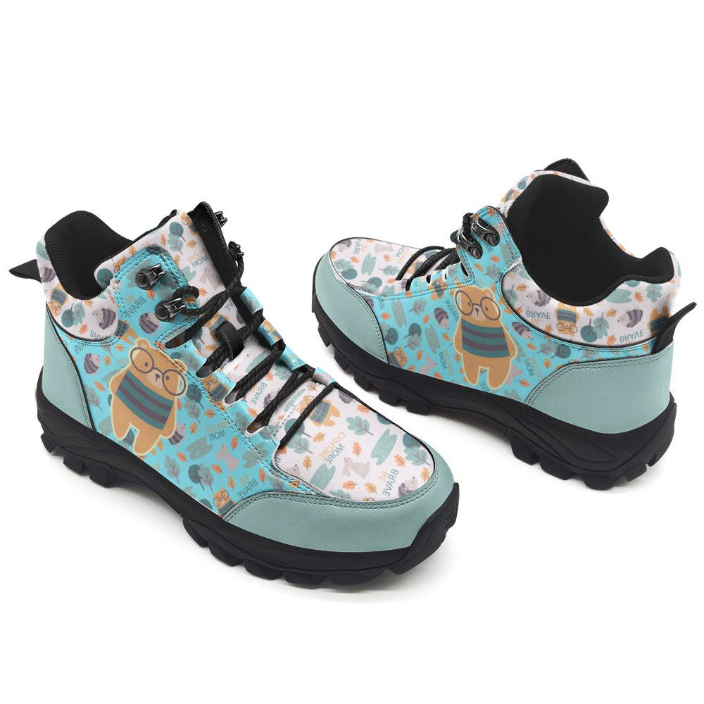 Colorful doodle forest Bear Hiking Shoes