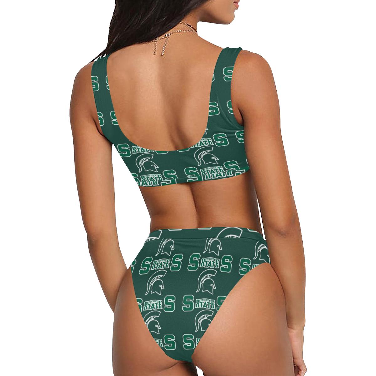 Michigan State Spartans Sport Top & High-Waisted Bikini Swimsuit (Model S07)