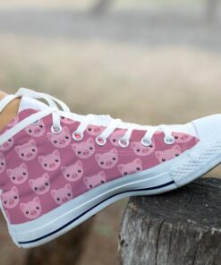 cute pink pig pattern print white high top shoes 03 600x600
