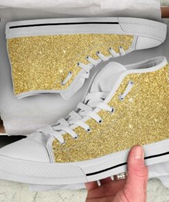 gold glitter texture print white high top shoes 04