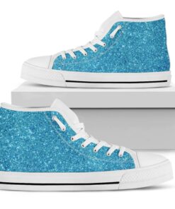 ocean blue glitter texture print white high top shoes 01