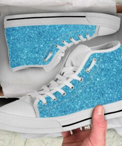 ocean blue glitter texture print white high top shoes 04