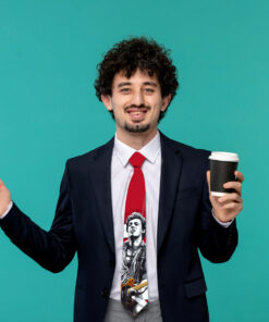 business man handsome cute young guy in black suit and red tie h