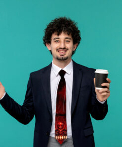 business man handsome cute young guy in black suit and red tie h