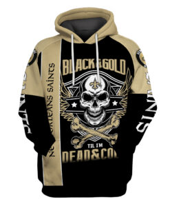 New Orleans Saints Black And Golden Retriever Till Im Dead And Cold Skull 3d Printed Hoodie