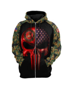 Official U.S.Marine Digital Camo.Pullover Hoodies/Patriotic Punisher Skull & Official Classic Marines Globe & Anchor Emblem/Custom Detailed 3D Graphic Printed/Double Sided All Over Printed Sleeve Designed/Warm Premium Pullover Marines Hoodies