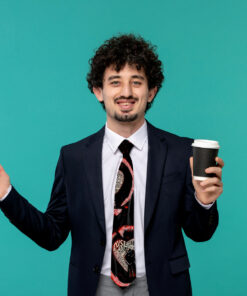 business man handsome cute young guy in black suit and red tie h