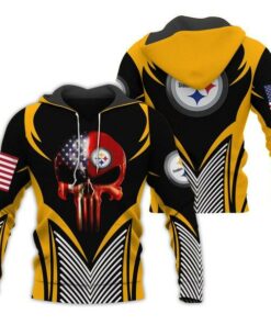 Official N.F.L.Pittsburgh Steelers Pullover Team Hoodies & Classic Patriotic Punisher Skull