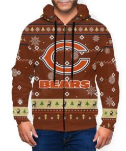 Bears Team Christmas Ugly Men’s Zip Hooded Sweatshirt