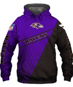 Official N.F.L.Baltimore Ravens Fashion Pullover Team Hoodies/Custom 3D Graphic Printed Detailed Double Sided Design/Classic Official Ravens Team Logos & Official Ravens Team Colors/Warm Premium Official N.F.L.Ravens Fan Team Pullover Hoodies