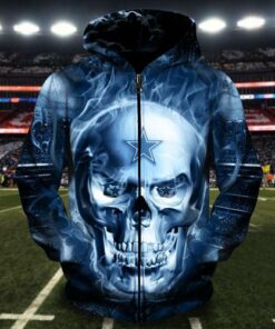 Men / Women Dallas Cowboys 3D Skull Zipper Hoodie, Dallas Cowboys Zipper Hoodie, NFL Dallas Cowboys Apparel V2