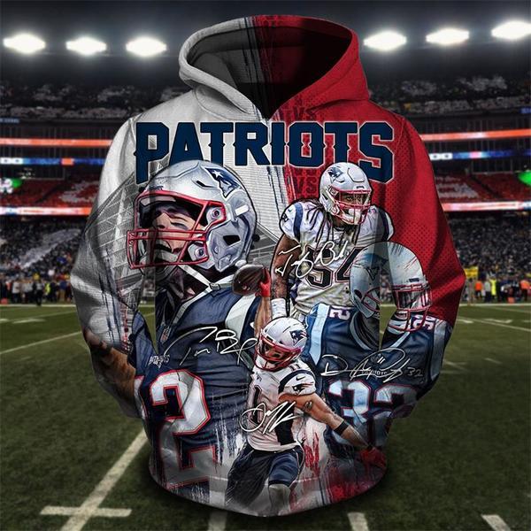 Official N.F.L.New England Patriots All Star Winning Team Front Pullover Hoodies/Custom 3D Patriots Team Colors Group Design,Premium 3D Graphic Printed Patriots Logos/Double Sided Warm N.F.L.Patriots Team Colored Pullover Hoodies