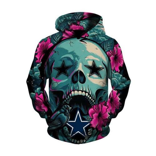 Men / Women Dallas Cowboys 3D Skull Flower Hoodie, Dallas Cowboys Hoodie, NFL Dallas Cowboys Apparel