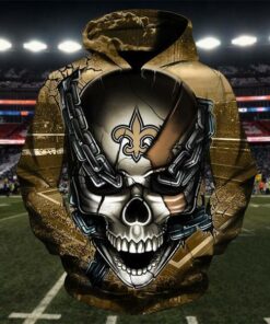 Official N.F.L.New Orleans Saints Team Football Pullover Hoodies & Saints Team Logo Skull/New Orleans City Chains,Nice Custom 3D Graphic Printed Double Sided Team Logos & All Over Printed Design/Official Saints Football Team Pullover Hoodies