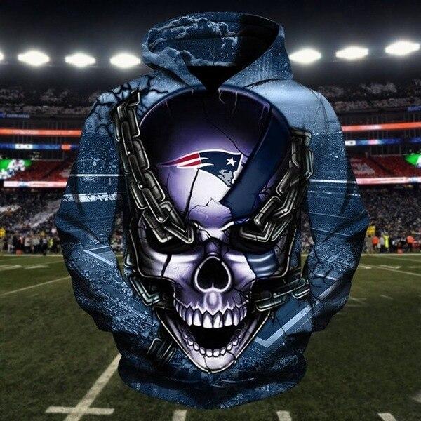 Official N.F.L.New England Patriots Team Football Pullover Hoodies & Patriots Team Logo Skull/Patriots City Chains,New Custom 3D Graphic Printed Double Sided Team Logos & All Over Printed Design/Official Patriots Premium Pullover Team Hoodies: