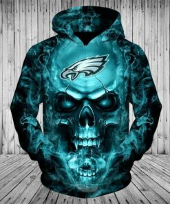 Official N.F.L.Philadelphia Eagles Team Neon Skull Pullover Hoodies/Custom 3D Neon Graphic Printed Double Sided All Over Official Eagles Logos,In Eagles Team Colors/Warm Premium Official N.F.L.Eagles Team Trendy Pullover Pocket Hoodies