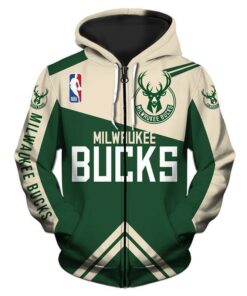 Low Price NBA Hoodie 3D Milwaukee Bucks Hoodies Zip Up Sweatshirt Jacket Pullover