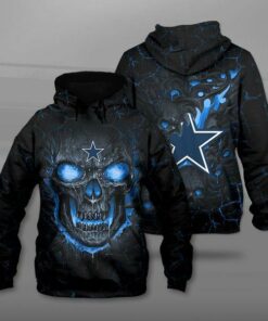 Official N.F.L.Dallas Cowboys Team Pullover Hoodies/Custom 3D Cowboys Official Logos & Official Classic Cowboys Team Colors/Detailed 3D Graphic Printed Double Sided Design/Premium N.F.L.Cowboys & Big Firey Skull Themed Pullover Hoodies