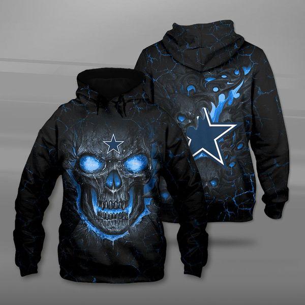 Official N.F.L.Dallas Cowboys Team Pullover Hoodies/Custom 3D Cowboys Official Logos & Official Classic Cowboys Team Colors/Detailed 3D Graphic Printed Double Sided Design/Premium N.F.L.Cowboys & Big Firey Skull Themed Pullover Hoodies