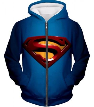 Amazing Superhero Superman Logo Promo Cool Blue Zip Up Hoodie SU002