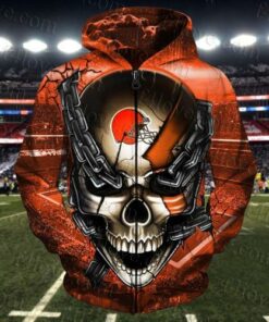 Men / Women Cleveland Browns 3D Skull Zipper Hoodie, Cleveland Browns Zipper Hoodie, NFL Cleveland Browns Apparel V1