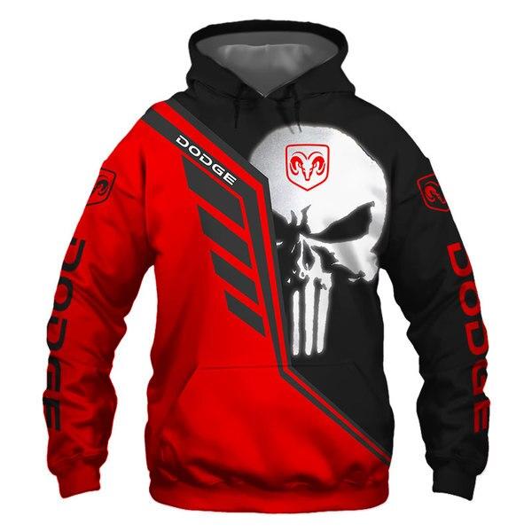 Official Dodge Ram Pullover Hoodies & Classic Punisher Skull/Official Dodge Two Tone Colors & Official Classic Dodge Ram Logos/Nice Custom 3D Graphic Printed Double Sided All Over Design/Warm Premium Custom Dodge Pullover Pocket Hoodies