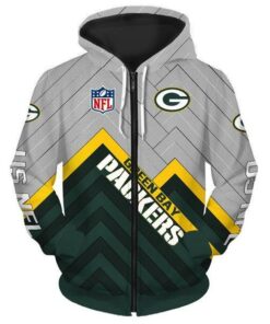 New Official N.F.L.Green Bay Packers Zippered Hoodies/3D Custom Packers Logos & Official Packers Team Colors/Nice 3D Detailed Graphic Printed Double Sided/All Over Entire Hoodie Printed Design/Trendy Warm Premium Packers Zippered Hoodies