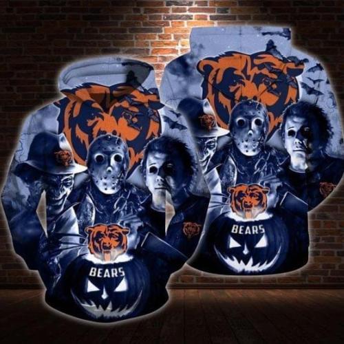 Horror Chicago Bears Freddy Krueger Jason Voorhees Michael Myers Halloween 3d Printed Hoodie 3d