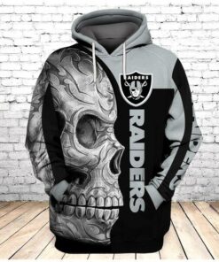 Official N.F.L.Oakland Raiders Pullover Hoodies/Neon Grey Raiders Tribal Aztec Skull/Official Custom 3D Raiders Logos & Official Raiders Team Colors/Custom 3D Graphic Printed Double Sided Design/Warm Premium N.F.L.Raiders Team Pullover Hoodies