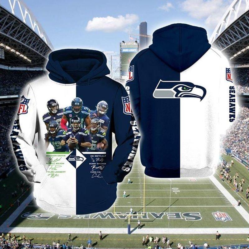 Seattle Seahawks Football Character And Signature Unisex Hoodie 3D S-3Xl Cotton