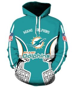 Official N.F.L.Miami Dolphins Trendy Pullover Team Hoodies/Nice Custom 3D Effect Graphic Printed Double Sided All Over Official Dolphins Logos & In Dolphins Team Colors/Warm Premium Official N.F.L.Dolphins Team Pullover Pocket Hoodies