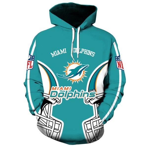 Official N.F.L.Miami Dolphins Trendy Pullover Team Hoodies/Nice Custom 3D Effect Graphic Printed Double Sided All Over Official Dolphins Logos & In Dolphins Team Colors/Warm Premium Official N.F.L.Dolphins Team Pullover Pocket Hoodies