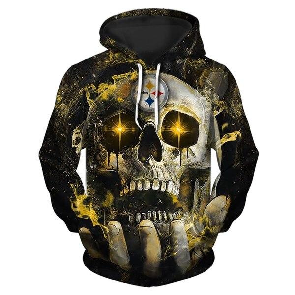 Official N.F.L.Pittsburgh Steelers Team Pullover Neon Skull Hoodies