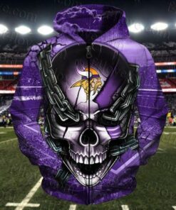 Men / Women Minnesota Vikings 3D Skull Zipper Hoodie, Minnesota Vikings Zipper Hoodie, NFL Minnesota Vikings Apparel