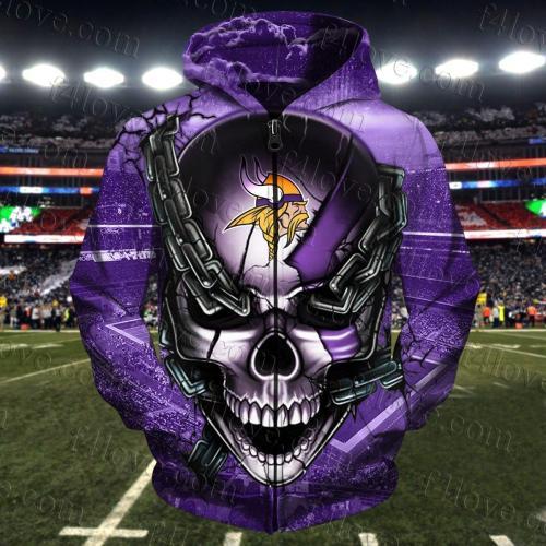 Men / Women Minnesota Vikings 3D Skull Zipper Hoodie, Minnesota Vikings Zipper Hoodie, NFL Minnesota Vikings Apparel