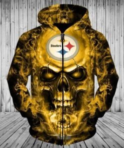 Men / Women Pittsburgh Steelers 3D Skull Zipper Hoodie