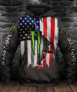 Monster Energy Ripped In American Flag 3d Printed Hoodie