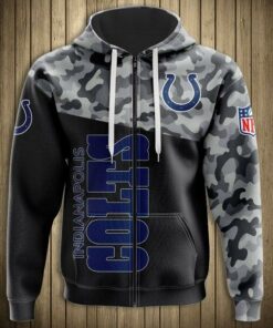 Official N.F.L.Indianapolis Colts Camo.Design Zippered Hoodies