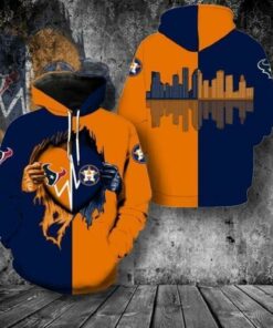 Houston Texans Houston Astros In Heart Ripped 3d Printed Hoodie 3d