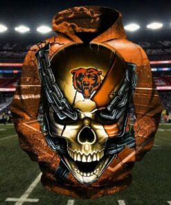 Official N.F.L.Chicago Bears Team Football Zippered Hoodies & Official Bears Team Logo Skull/Chicago City Chains,Nice Custom 3D Graphic Printed Double Sided Team Logos & All Over Printed Design/Official Bears Football Team Zippered Hoodies: