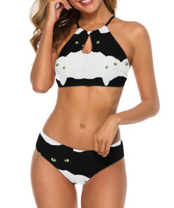 Black and White Cats Women’s Cami Keyhole One-piece Swimsuit